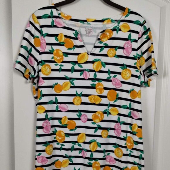 Kim Rogers Short Sleeve Split Neck Stripe Lemon Printed Cotton Shirt, Size S - Picture 5 of 5